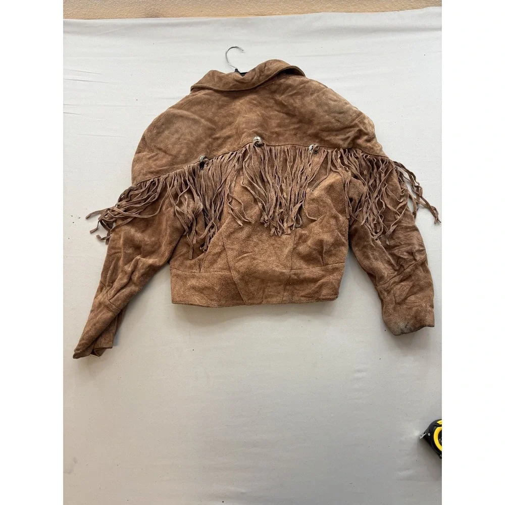 WESTVIEW Womens Brown Suede Leather Fringe Jacket Small S Western Boho Cropped